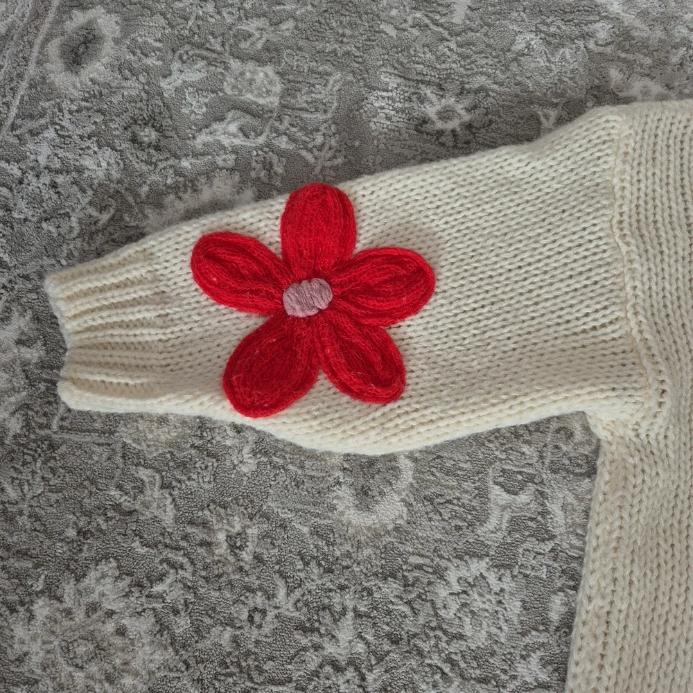Dreamers By Debut Women's Boho Cottagecore Cream Floral Knit Sweater Size Small - Picture 6 of 9